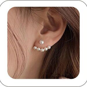 Elegant Pearl & Silver Earring Jackets for Women, Trendy Front & Back Design, Ve